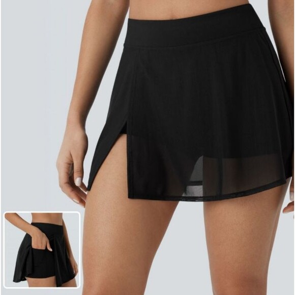 Halara Black High Waisted Mesh Mini Skort Size Small - Picture 1 of 10